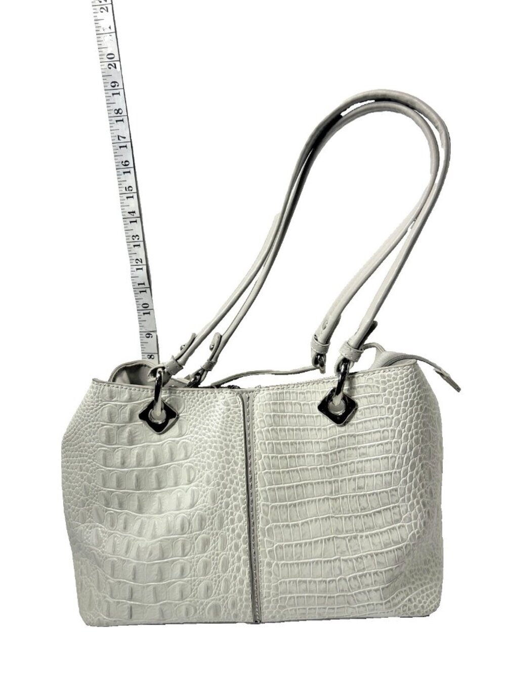 MC Handbag White Allegator Style Leather MC Emblem Lining purse charm footed